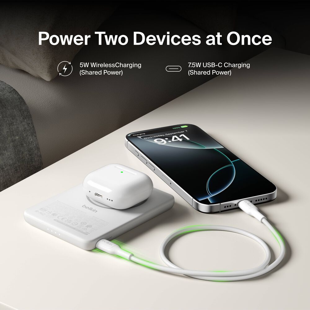 Slim Magnetic Power Bank 5K, White, hi-res